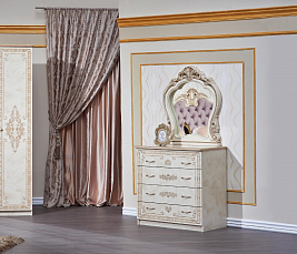 Спальня Аманда АРД комплект: кровать 160х200 + 2 тумбы прикроватные + комод с зеркалом + шкаф 4 дверный с зеркалом глянец