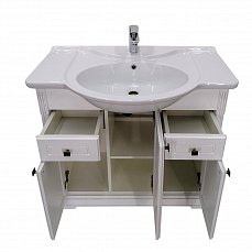 Комплект для ванной комнаты Модена 105: тумба+умывальник+зеркало белый (протир)
