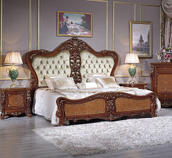 Спальня Лорана комплект: кровать 180х200 + 2 тумбы прикроватные + туалетный стол с зеркалом + шкаф 6 дверный с зеркалом + пуф орех
