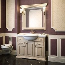 Комплект для ванной комнаты Модена 105: тумба+умывальник+зеркало слоновая кость(протир)