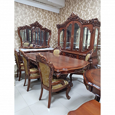 Монализа Софа столовая комплект: витрина 4 дверная + буфет с зеркалом + стол обеденный 240х120 + 6 стульев орех