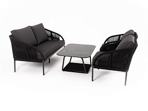Комплект Канны плетеная из роупа (веревки): диван 2 местный + 2 кресла + стол журнальный темно-серый