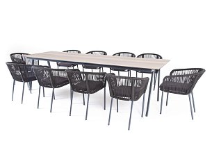 Комплект Куба: стол обеденный 300х100 + 10 стульев дуб/круглый роуп