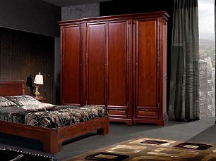 Спальня Престиж комплект: кровать 160х200 + 2 тумбы прикроватные + комод с зеркалом + шкаф 4 дверный мокко