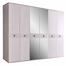 Шкаф Римини Соло 6 дверный с зеркалом РМШ1/6(s) белый+серебро лак глянец