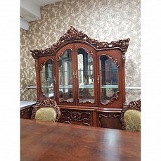 Монализа Софа столовая комплект: витрина 4 дверная + буфет с зеркалом + стол обеденный 240х120 + 6 стульев орех