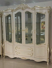 Джульетта столовая комплект: витрина 4 дверная + буфет с зеркалом + стол обеденный 200/250х120 + 4 стула + 2 стула с подлокотниками