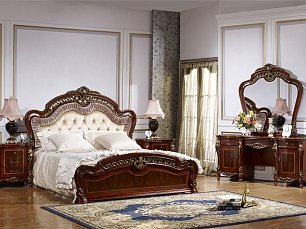 Спальня Ромео комплект: кровать 180х200 + 2 тумбы прикроватные + стол туалетный с зеркалом + шкаф 4 дверный + пуф