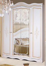 Шкаф Графиня 4 дверный с зеркалом белый+патина золото