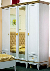 Спальня Тельма комплект: кровать 160х200 + 2 тумбы прикроватные + комод с зеркалом + стол туалетный с зеркалом + шкаф 4 дверный с зеркалом + пуф + банкетка